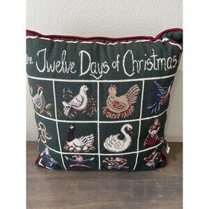Riverdale Twelve Days of Christmas Tapestry Throw Pillow 15" Square Great Condit
